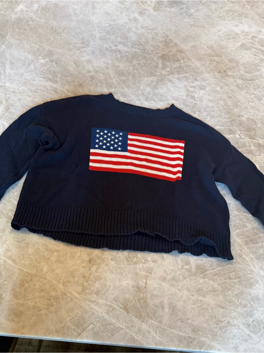 Z Supply Navy Crewneck Sweater with Flag Knit